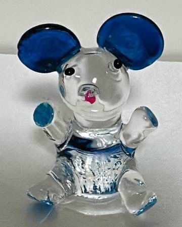 Collectible Blue And Clear Glass Mouse Figurine Freestanding Home Decoration Accent