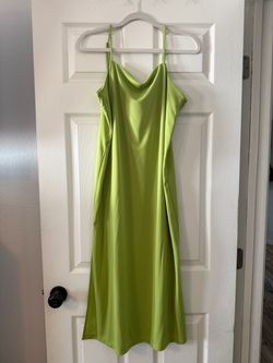 Lime Green Satin Slip Midi Dress