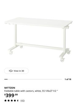 IKEA MITTZON, foldable table with castors, white — Office Desk, Gaming Table