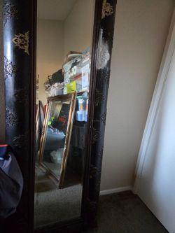 Large Floor Mirror with Ornate Black Frame