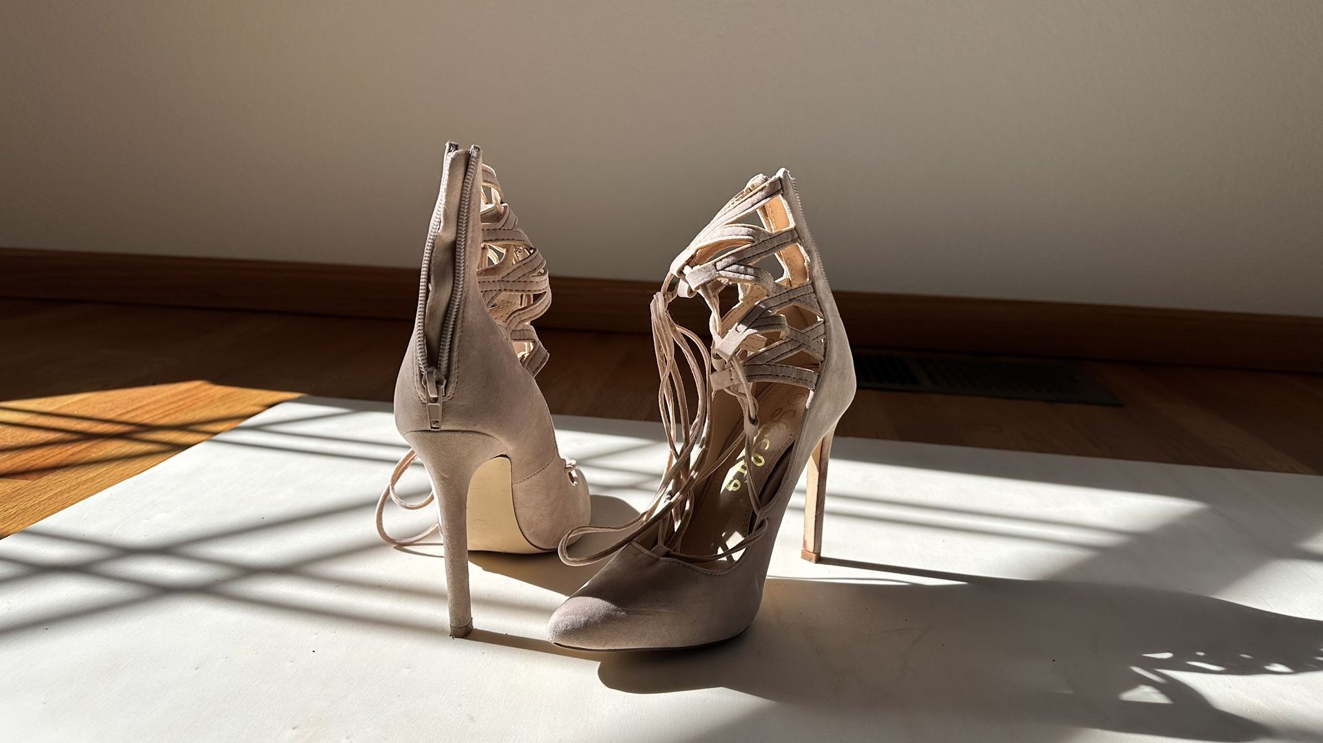 Beige Lace Up Heels - Women’s Size 5.5