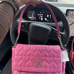 Juicy Couture Vibrant Pink Quilted Shoulder Bag with Heart Pattern