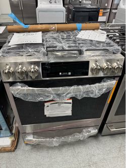 GE Profile slide in dual fuel ranges with true convection and air fly