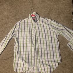 Button-Up Shirt – Men’s Large Green Blue Plaid Long Sleeve