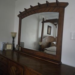 $600 For MAPLE WOOD BED FRAME AND DRESSER W/MIRROR