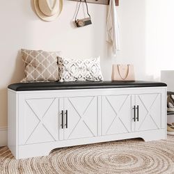 47.2" End of Bed Storage Bench with Lift Top, Window Bench Seat with Storage for Bedroom, Mudroom, Entryway, Living Room & Hallway, White