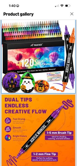 Acrylic Paint Markers, 120 Colors Dual Tip Fine & Brush Pens Set