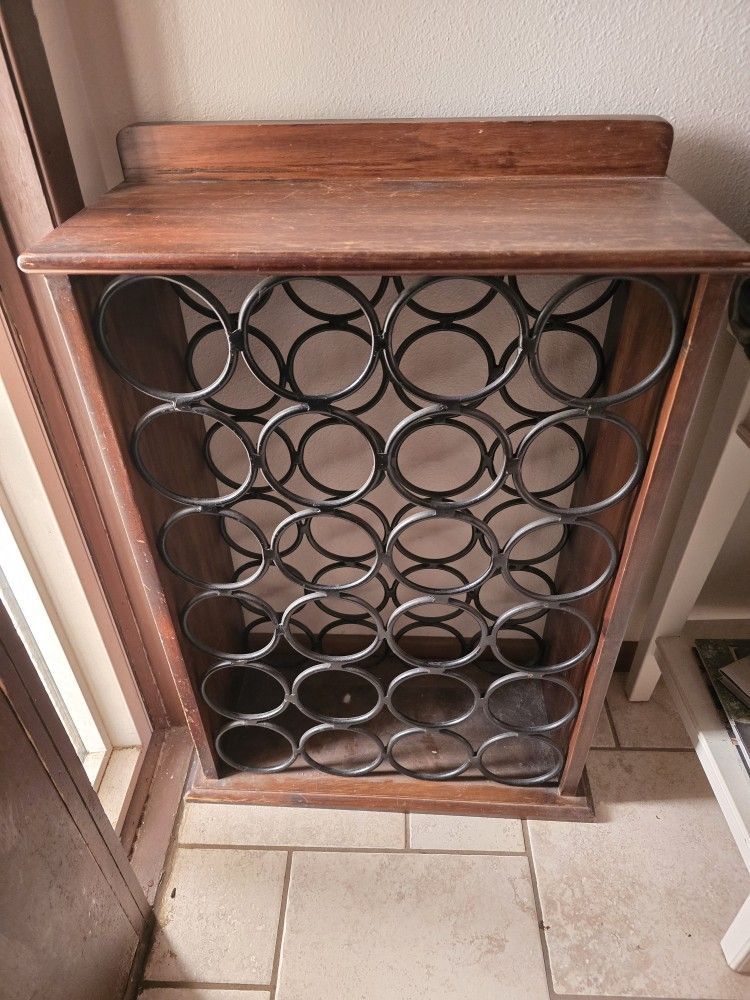 Heavy Wood Metal Wine Holder Rack