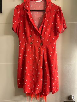 L  - Lush Red Floral Button-Front Mini Dress