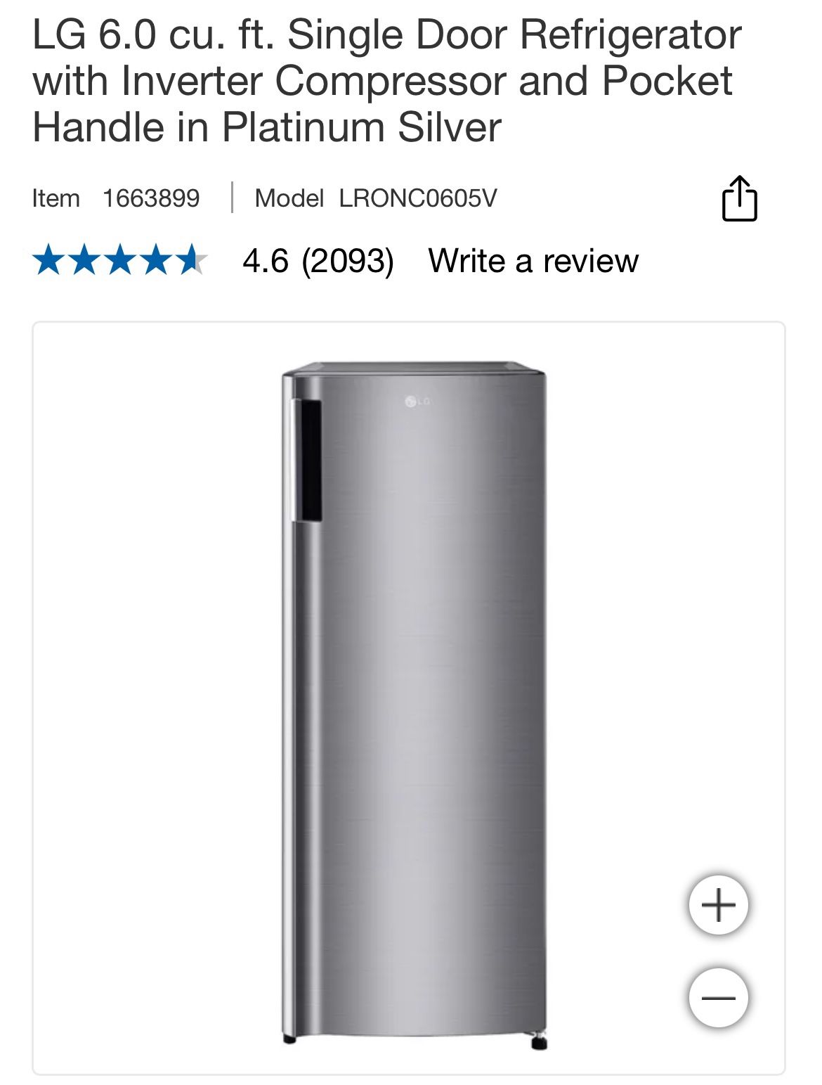 LG 6.0 Cu. Ft. Single Door Refrigerator (Brand New)
