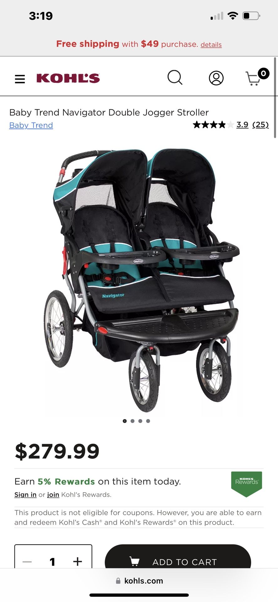 NEW IN BOX! Baby Trend Navigator Double Jogger Stroller