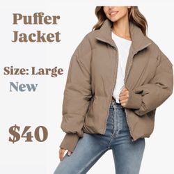 Puffer Jacket Womens Oversized Cropped Puffy Quilted Winter Jackets Coat