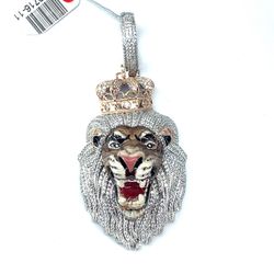 925 Sterling Silver CZ Lion Head Pendant 30.45g 200716/11