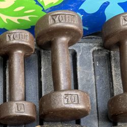 PAIR  OF  YORK  DUMBBELLS:  5s  &  10s