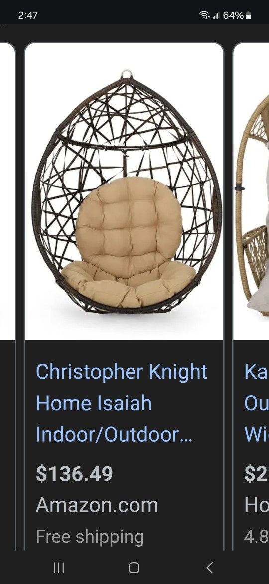 Christopher knight Home wicker tear drop hanging chair -