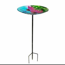 HD Designs Outdoor Hand-painted Dragonfly Birdbath
