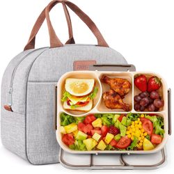 Bento Lunch Box Set Bento Box, 4-Compartment Lunch Containers,High Capacity Lunch Tote Bags for Work, Travel, Outdoor (Grey) ( please follow my page a