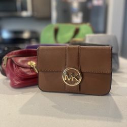 Michael Kors Brown Crossbody Bag – Gold MK Logo