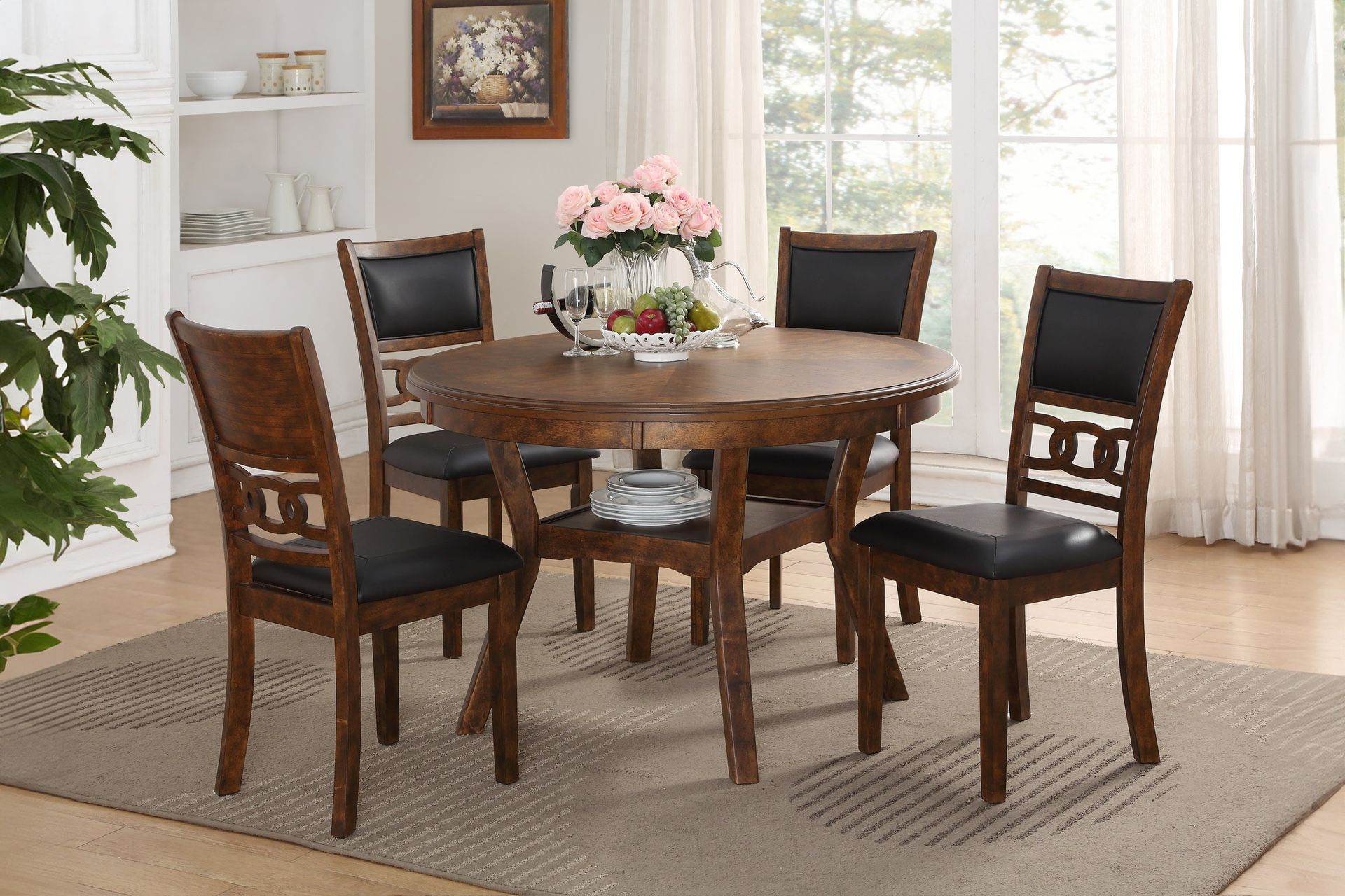 5 Piece Dining Set In Warm Brown Finish