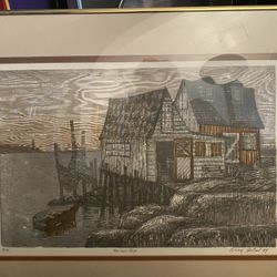 Rare Art Penny Feder Ltd Edition #1/200 Harbor Eve Framed Matted Woodcut 