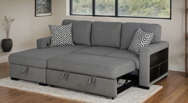 Brand New Dark Grey Sectional Sofa Storage Sleeper