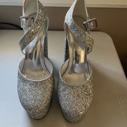 Silver Glitter Platform Heels