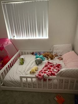 Toddler floor bed with full-size mattress