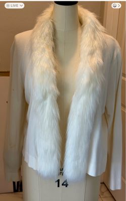 Cream Cardigan with Luxurious Faux Fur Collar - Size XL