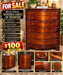 Solid Wood Chest of Drawers with Brass Handles