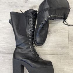 knee high lace up platform boots