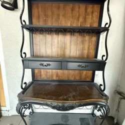 Wrought Iron & Wood Bakers Rack 