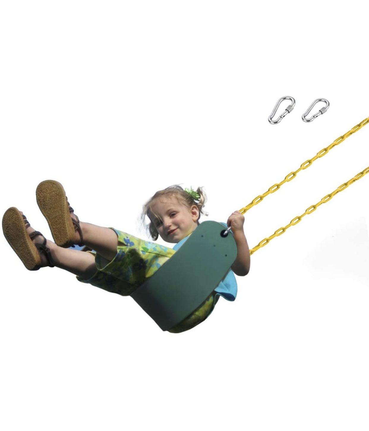 New Heavy Duty Swing Seat 66" Chain Plastic Coated, Playground Backyard Kids Swing Set Accessories Outdoor Replacement with Snap Hooks, (Green & blue)