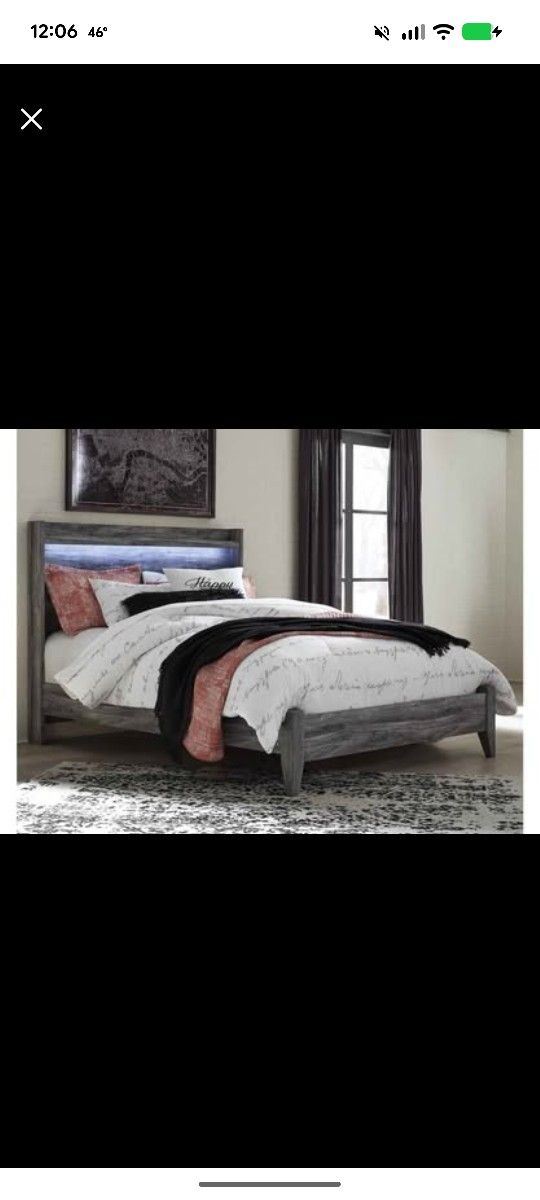 CRATE BARREL model bed wooden frame with spring box - Woodenbed with led lights- Queen