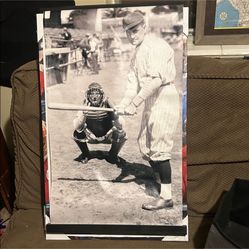 Vintage Baseball Player Hanging Canvas Art 18”x29”