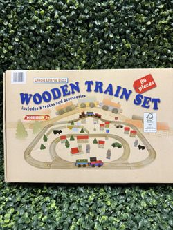 WOOD WORLD BIZZ WOODEN TRAIN SET - TODDLERS, DELUXE 80 PIECES TRAIN TOY SET