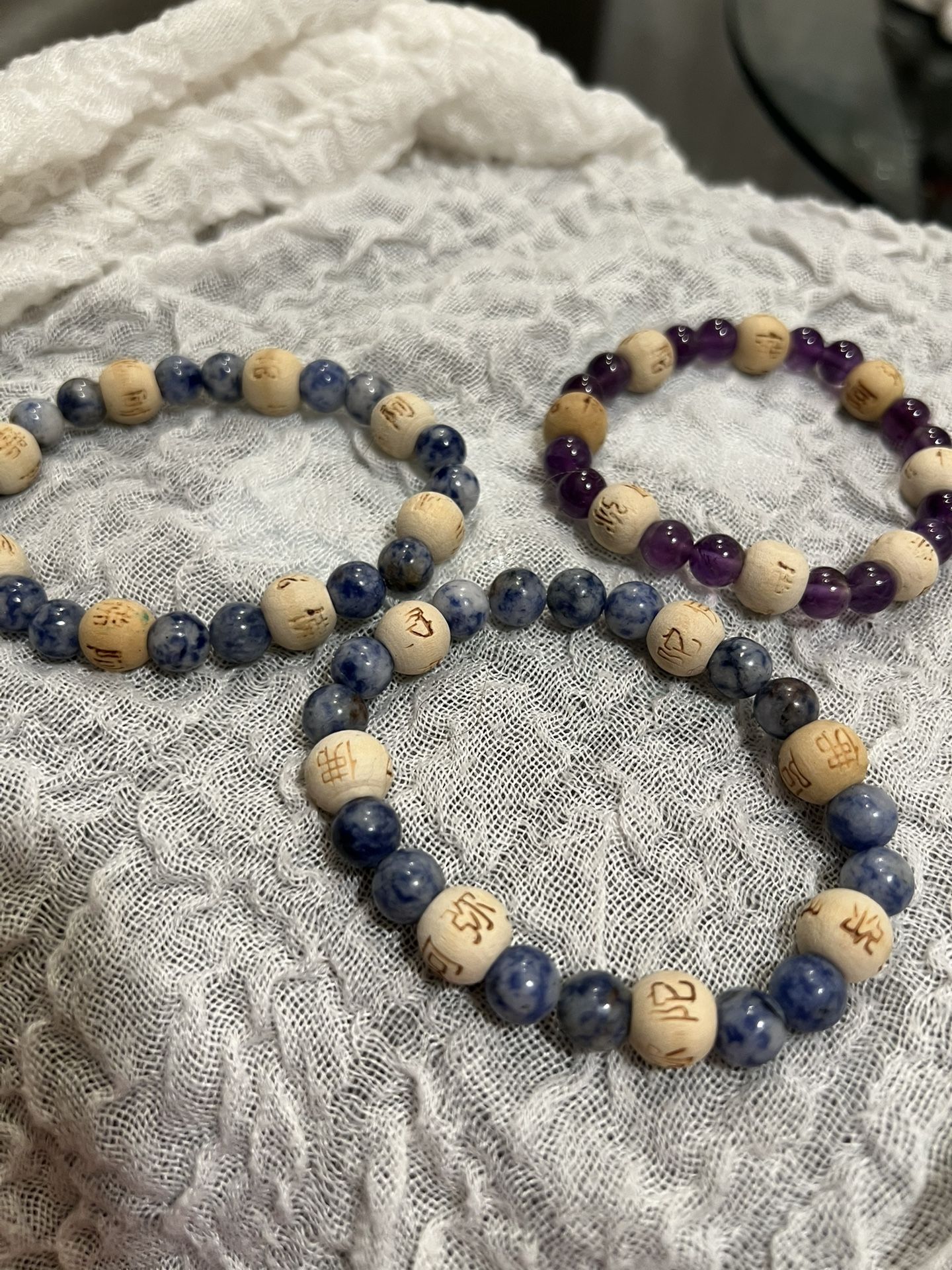 3 Zorbitz Karma Bead Bracelets 2 blue 1 purple
