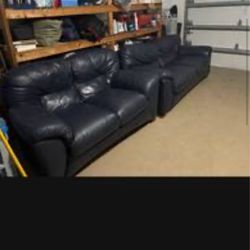 Sofa and loveseat navy blue leather