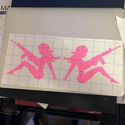 Two female window, decal, stickers, or flat surfaces