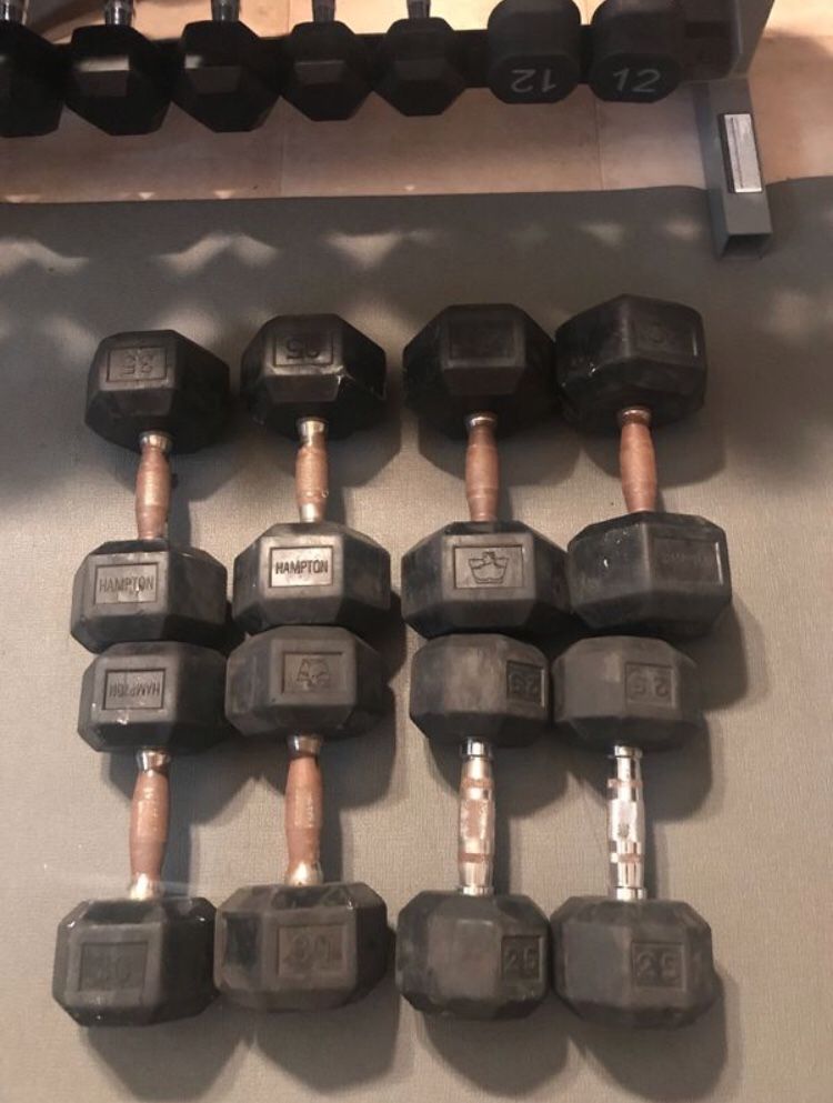 4 sets of dumbbells 25lbs,30lbs,35lbs,40lbs,