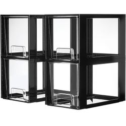 Vtopmart 4 Pack Large Stackable Storage Drawers,Black,Easily Assemble Acrylic Bathroom Closet Undersink Organizers and Storage,Plastic Bins for Kitche