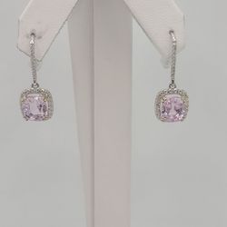 *NEW* 14k Gold Kunzite And Diamond Earrings 