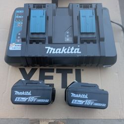 Makita Batteries And Dual Charger 