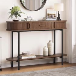 ONBRILL 47 Inch Fluted Console Table with Drawers, Entryway Table with Storage, Oval Sofa Tables Behind Couch, Mid-Century Modern Hallway Tables for E