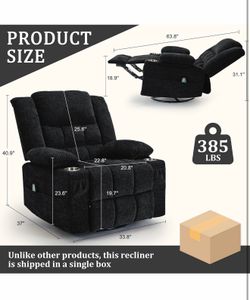New in box- 360° Rotating Recliner with Massage and Heating Functions, Cup Holder and Manual Tilt Mechanism, Suitable for Living Room and Bedroom (Fab