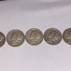 Historic WWII Silver Mercury Dimes (90% Silver) - Lot Of 5