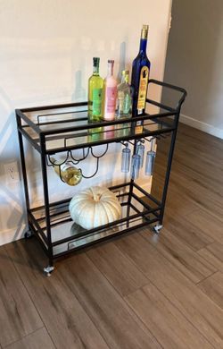 Bar Cart Black, Home Bar Serving Cart, Wine Cart With 2 Mirrored Shelves, Wine Holders, Glass Holders, For Kitchen, Dining Room