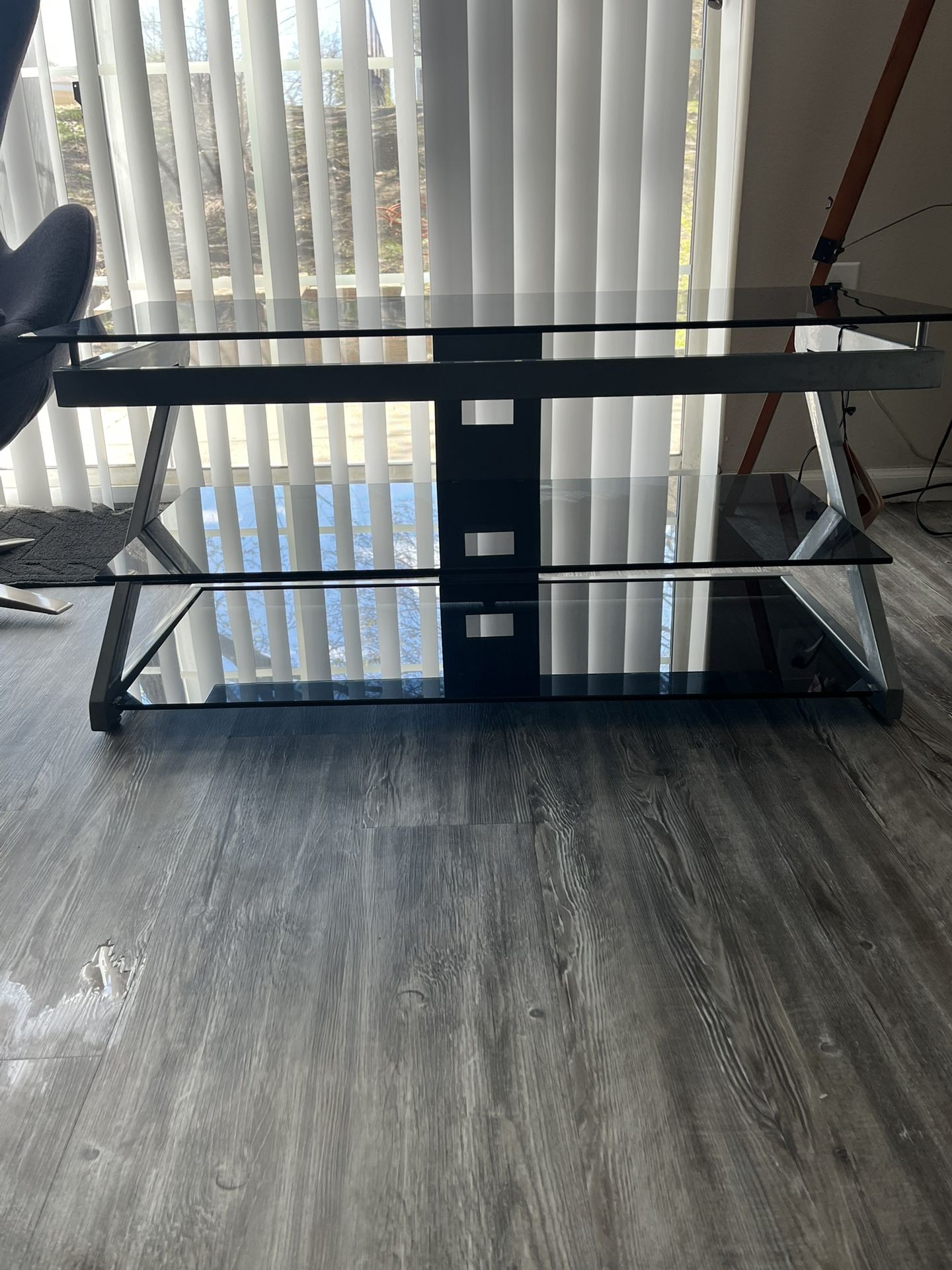 Read Comments - Small Tinted Glass and Metal Frame TV Stand. - PU in BVille.