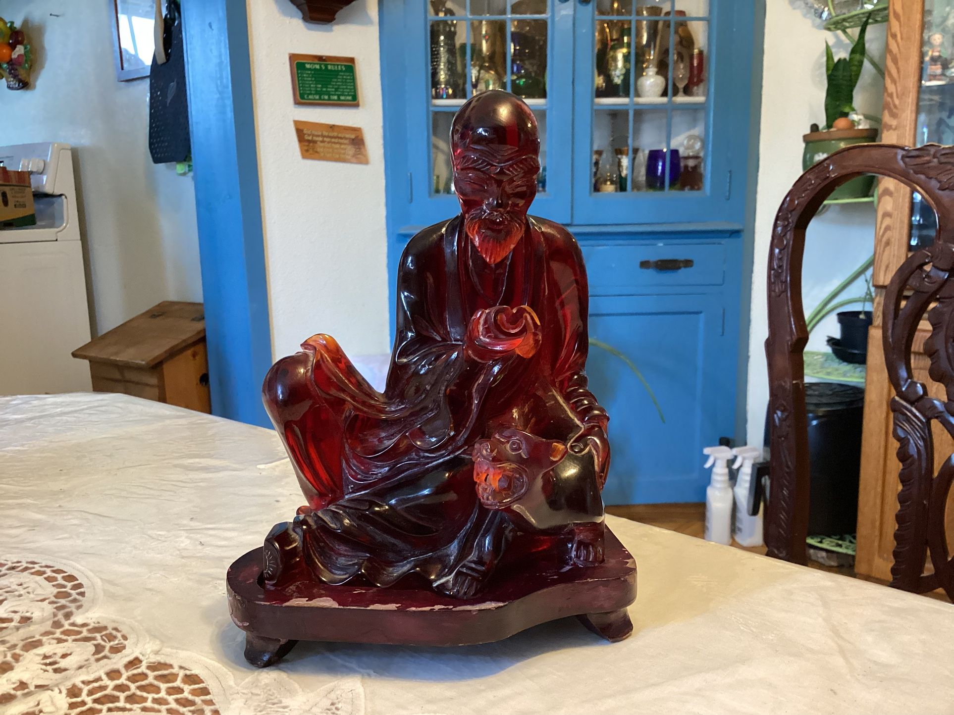 Chinese amber red scholar with little dragon