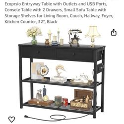 32” long Black Entryway Console Table w/ USB Ports