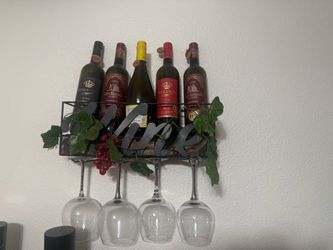 Wall-Mounted Metal Wine Rack with Glass Holder